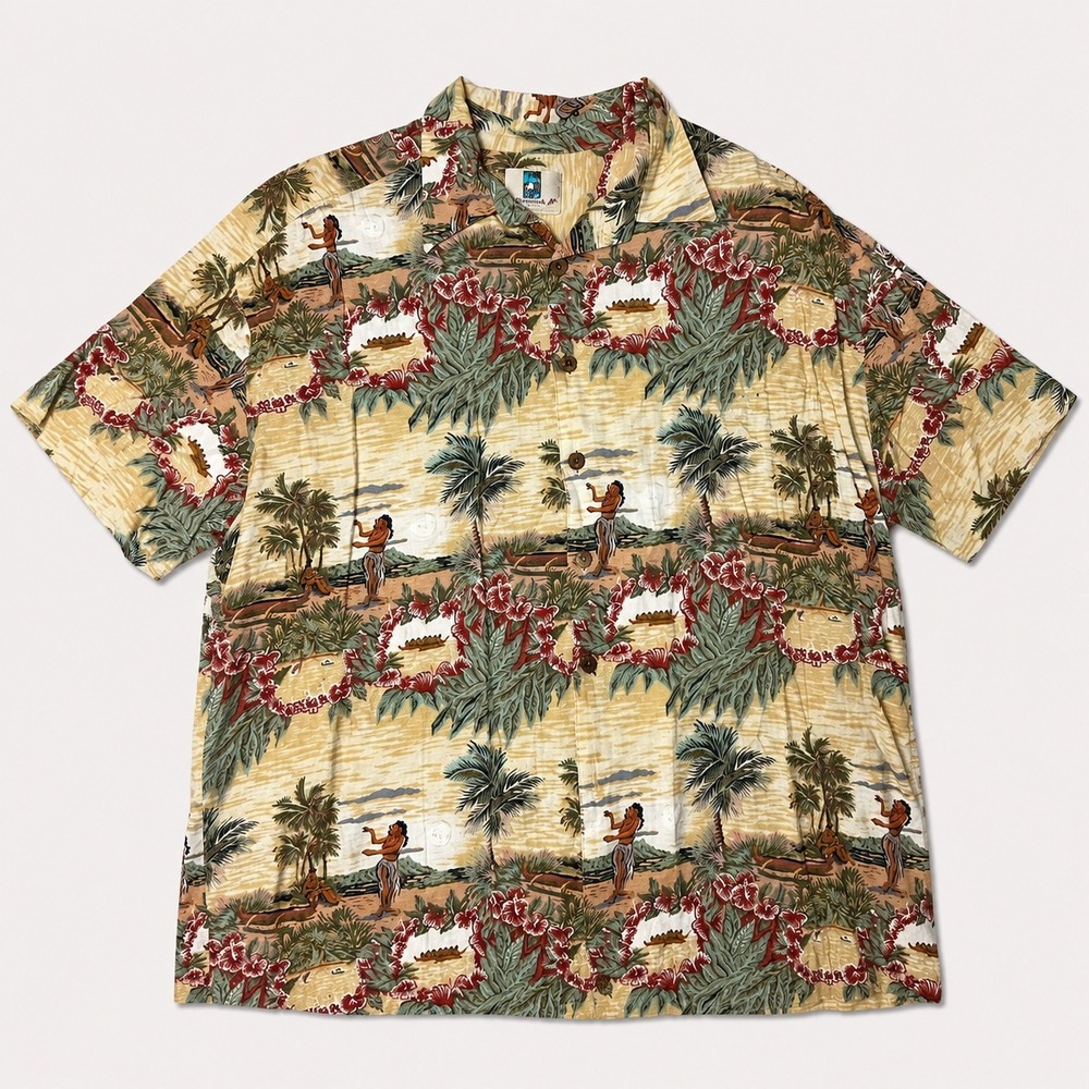 Kahala Hawaiian Shirt Mens 2XL Hula Girl Tropical Rayon Aloha Camp Shirt